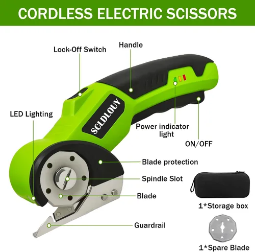 Miniatura 2 de High-Speed Cardboard Cutter, Cordless Rechargeable Electric Scissors with Safety Lock and LED Light, Rotating Blade for Cardboard Fabric Carpet