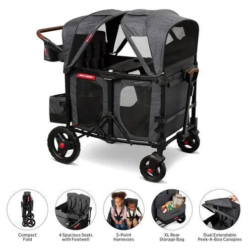 Miniatura 3 de Radio Flyer Voya XT Cochecito Vagón para Bebé – Carrito Rodante de Juego al Aire Libre y Carrito de Playa con Ruedas, Vagón Cochecito Cuádruple