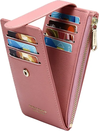 Miniatura 18 de Badiya Tarjetero para mujeres con RFID, carteras delgadas, plegables, tarjetero multifuncional, monedero