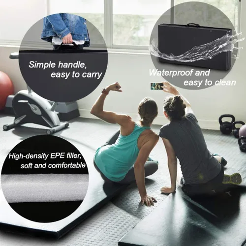 Miniatura 4 de Colchoneta de gimnasia portátil plegable de 4 x 8/2 x 6 pies, tapete de ejercicio de piel sintética con asas de transporte para entrenamiento