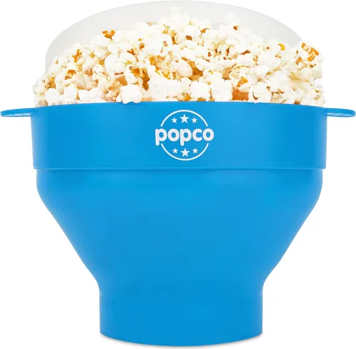 POPCO Máquina de Palomitas de Silicona - Recipiente para Hacer Palomitas en Microondas - Tazón Plegable, Resistente al Calor, Fácil de Limpiar, Azul