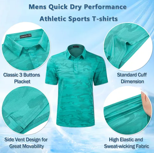 Miniatura 92 de TAPULCO Camisetas tipo polo de secado rápido para hombre, diseño de camuflaje, atléticas, ligeras, transpirables, casuales, para golf