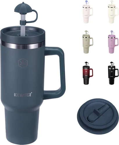 Miniatura 13 de ICEWATER Vaso de 40 onzas con 2 tapas (tapa y popote estándar), vaso aislado 100% a prueba de fugas con asa, apto para portavasos, botella de agua
