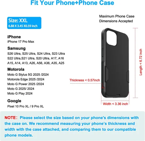 Miniatura 2 de ykooe Funda de Nylon para Cinturón de Teléfono Celular Compatible con iPhone 17 Pro Max, Galaxy S25/S24/S23/S22 Ultra A16 A15 A14 A13, Moto G Negro