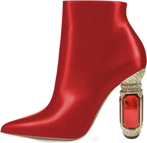 Miniatura 83 de FSJ Botas de tacón alto con punta puntiaguda para mujer, con tacón alto, con cremallera lateral brillante, estilo casual, para uso diario, zapatos