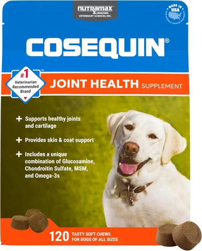 Nutramax Cosequin - Suplemento para la salud de las articulaciones para perros, contiene glucosamina, más condroitina, MSM y omega-3, apoya la salud