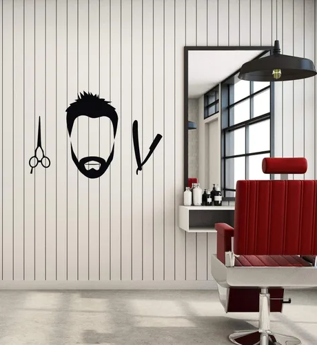 Vinilo grande para pared, diseño de peluquería, peluquería, decoración de peluquería, decoración de interiores, mural (ig5873), color negro