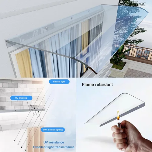 Miniatura 6 de Toldo invisible para ventana, protección contra la lluvia y la nieve, protección UV de una pieza, lámina de policarbonato de una pieza para puerta