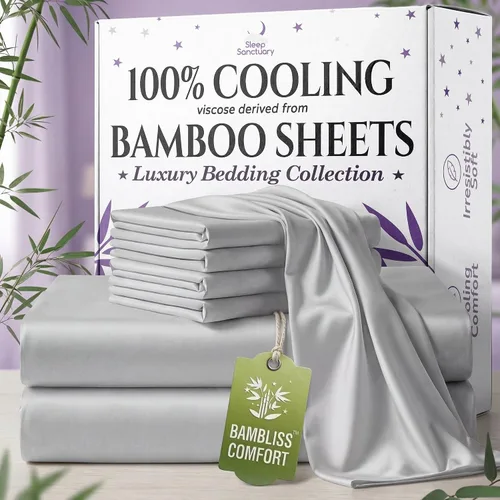 Miniatura 10 de SLEEP SANCTUARY - Juego de sábanas 100% viscosa derivada de bambú tamaño individual 4 piezas – Sábanas de lujo BamBliss de enfriamiento