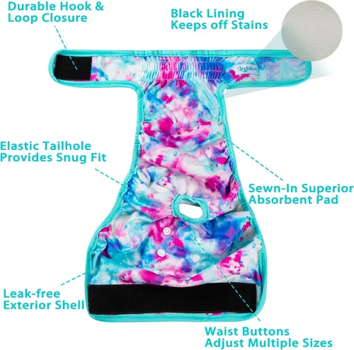 Miniatura 62 de Leekalos Pañales reutilizables lavables para perras, pañales para perras, altamente absorbentes, pañales ajustables para cachorros, pañales