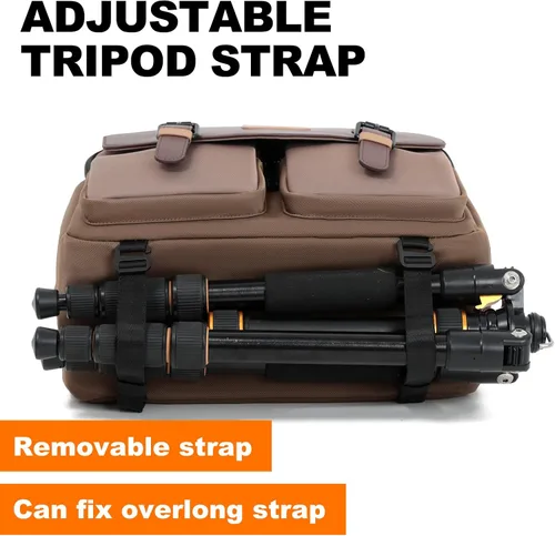 Miniatura 7 de Cwatcun - Bolso bandolera impermeable para cámara con tapa, maletín cruzado para hombro con soporte para trípode, bolso de fotografía para viajes