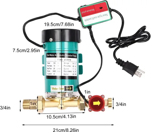Miniatura 4 de Bombas de presión, 115 V/60 Hz, salida de 1 pulgada, bomba de presión de agua de 120 W, bomba automática de refuerzo de ducha para el hogar