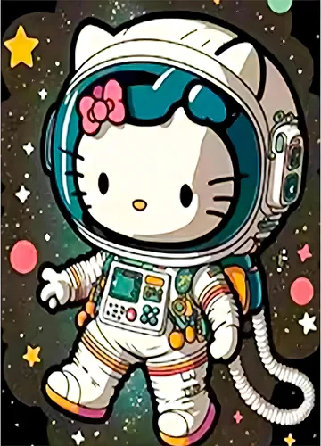 YALKIN Kits de pintura de diamantes 5D para adultos, hazlo tú mismo, astronauta, Hello Kitty, taladro redondo completo (11.8 x 15.7 pulgadas), 16