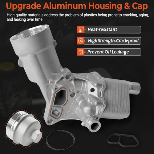 Miniatura 5 de Conjunto adaptador de carcasa del filtro del enfriador de aceite del motor con junta, inserto de filtro, tapa de aluminio compatible con Turbo 1.4L