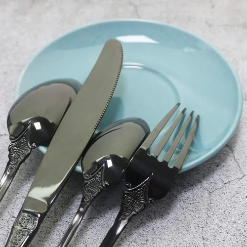 Miniatura 2 de Juego de cubiertos de 4 piezas, cubiertos de acero inoxidable 18/10, incluye cuchillo, tenedor, cuchara, cuchara de té, pulido con espejo, apto