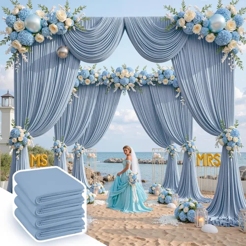 Miniatura 100 de Cortinas de telón de fondo blanco de 30 pies x 8 pies para fiestas de boda, 6 paneles de 5 pies x 8 pies, cortinas de fotografía de poliéster sin