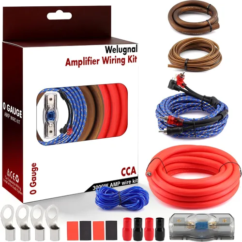 Kit de cableado de amplificador CCA de calibre 0 3000 W completo, cable de alimentación de audio de automóvil de aluminio revestido de cobre con