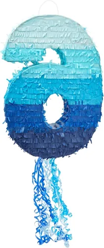 Miniatura 4 de BLUE PANDA Cuerda de 6 piñatas – Azul degradado 16.5 x 11.3 x 3 pulgadas – Piñata número 6 para decoraciones de cumpleaños y decoración de fiestas