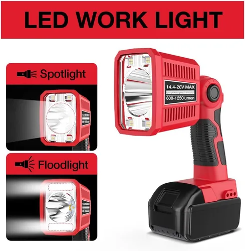 Miniatura 2 de DTEZTECH Linterna LED de 18 W para batería Milwaukee M18 de 18 V, foco de 1250LM y luz de trabajo con puerto USB, cabeza giratoria de 110° para uso