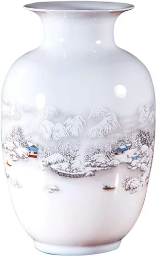 Miniatura 25 de Jarrón de cerámica blanco chino, Jingdezhen Birds Peony Flower Jarrones de porcelana blanca Decoración para el hogar B5