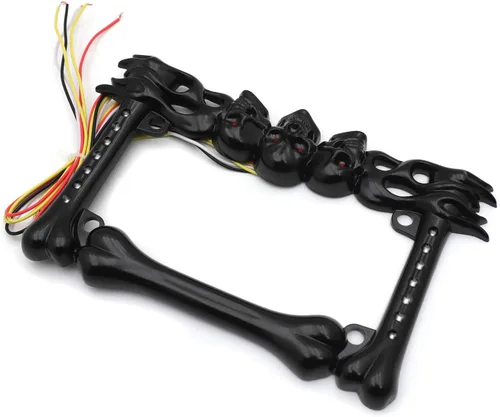 Miniatura 7 de MT294-006- 3D SKULL FLAME BONES NEGRO MOTOCICLETA PLACA MARCO Compatible con HARLEY-DAVIDSON Negro