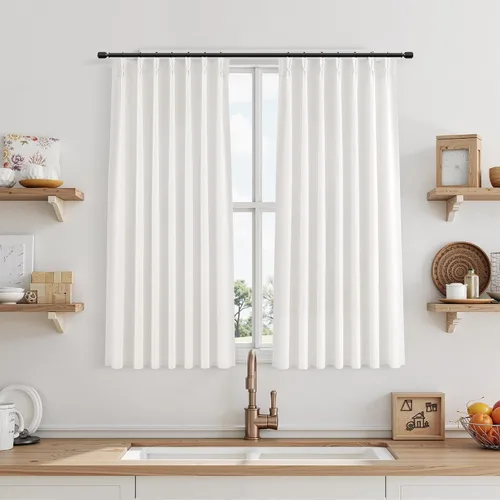 Miniatura 129 de Juego de 2 paneles de cortinas de ventana de cocina beige de 24 pulgadas de largo, con textura de lino, plisadas, filtrantes de luz, semi pequeñas