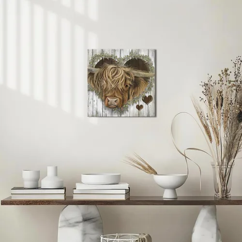 Miniatura 2 de YUEYARIT Lienzo decorativo para pared de vaca de las tierras altas Estilo vintage de granja, impresión decorativa, imagen en lienzo