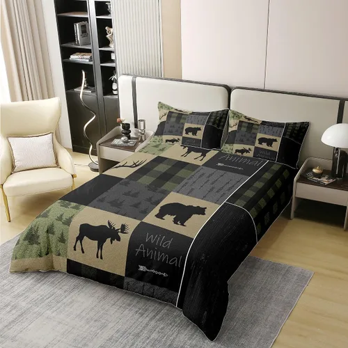 Miniatura 2 de jejeloiu Juego de funda de edredón con estampado de oso 100% algodón, tamaño individual, juego de ropa de cama de animales salvajes, ultra suave