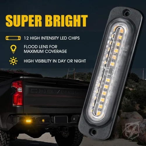 Miniatura 2 de Xprite Kit de 12 luces LED estroboscópicas de emergencia ámbar, superficie empotrada, marcador lateral, parrilla de advertencia de peligro, cabeza