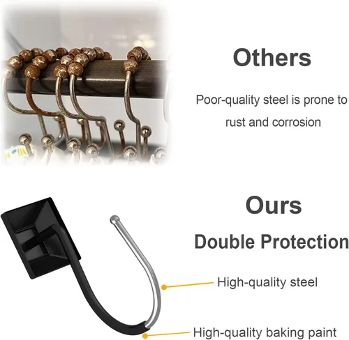 Miniatura 3 de GILLAS Ganchos decorativos para cortina de ducha, juego de 12 anillos para barra de cortina de ducha para baño, cuadrados resistentes a