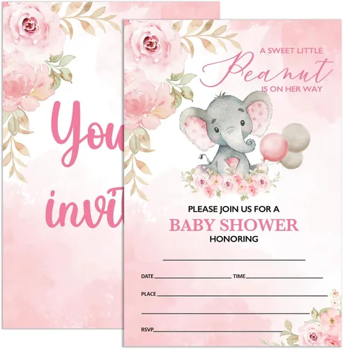 Miniatura 6 de Invitaciones de baby shower para niña floral con sobres, invitaciones para baby showers, fiesta, flores de acuarela rosa rubor, tarjetas
