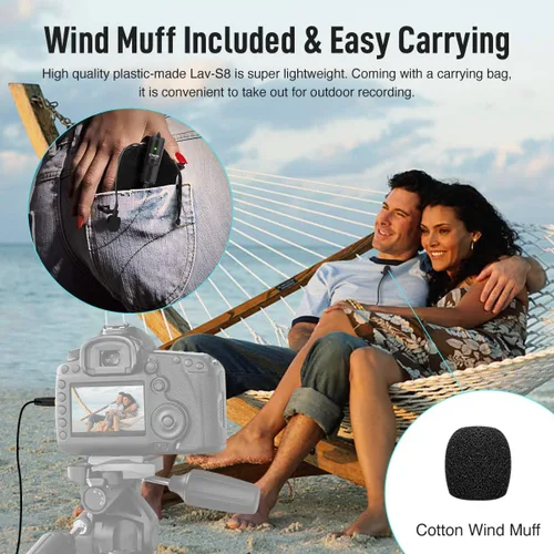 Miniatura 8 de SYNCO Micrófono Lavalier para DSLR, Lav S8 Micrófono de solapa para iPhone Cámara PC Android Reducción de ruido Auto-Emparejamiento Omnidireccional
