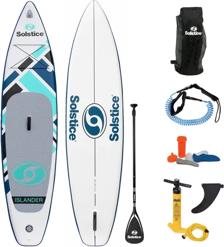 Solstice Watersports Islander - Kit de tabla de remo inflable (11 pies 2 pulgadas x 31 pulgadas x 6 pulgadas), verde azulado, kit isleño (11 pies 2