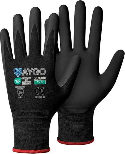 KAYGO KG18NB - Guantes de seguridad para trabajo con revestimiento de nitrilo de microespuma, 3 pares de guantes de nailon de punto sin costuras con