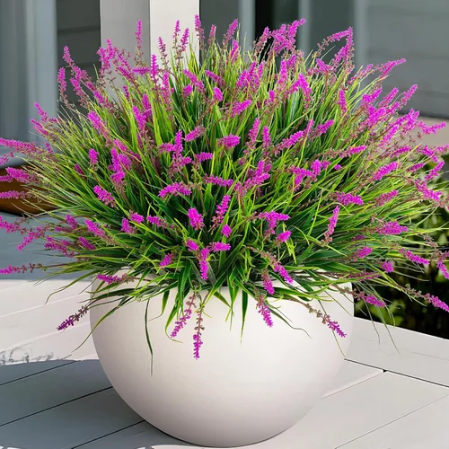 Flores artificiales para decoración al aire libre, 12 paquetes de hierba falsa de mono para el hogar, jardín, porche, balcón, flores de lavanda,