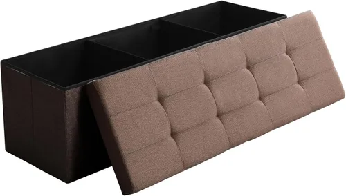 Miniatura 29 de Otomano de Almacenamiento Cúbico Pequeño, Reposapiés Plegable, Asiento Cuadrado, Otomano Acolchado de Lino Beige