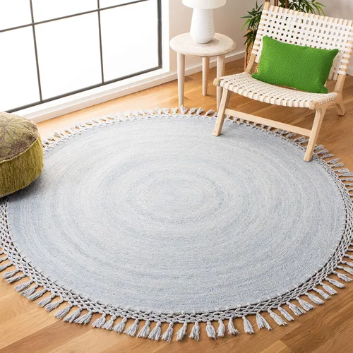 Miniatura 8 de SAFAVIEH Sahara Collection SAH490A - Alfombra de borlas hecha a mano estilo bohemio, redonda de 3 pies, color beige
