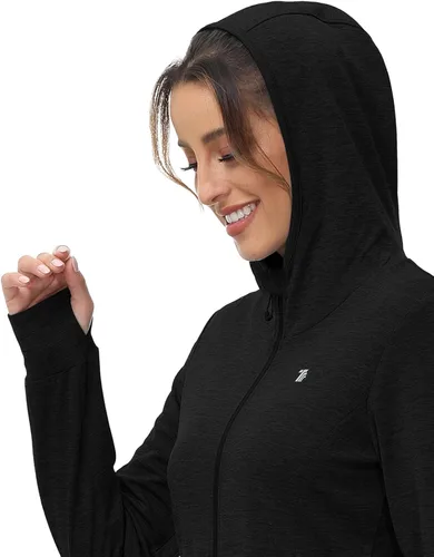 Miniatura 83 de TBMPOY Chaquetas con capucha y protección solar UPF 50+ para mujer, ligeras, de manga larga, para senderismo, exteriores, con cremallera completa