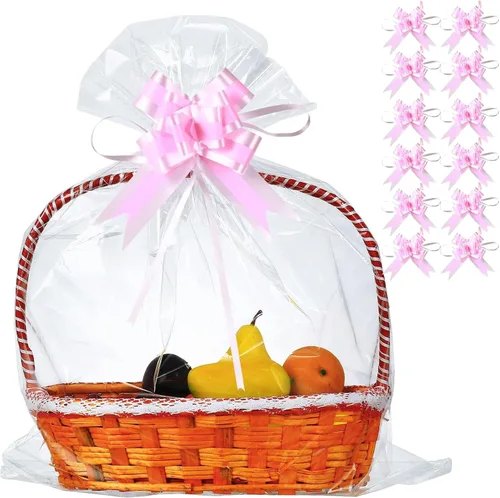Miniatura 13 de 50 paquetes de bolsas de celofán de 32 x 40 pulgadas para cesta, extra grandes, grandes, bolsas de celofán transparente enormes para canastas