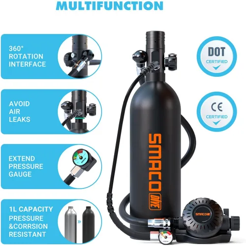 Miniatura 3 de SMACO Mini tanque de buceo con máscara de buceo de cara completa, S400 Pro 1L Mini tanque de buceo portátil botella de poni reutilizable hasta 20