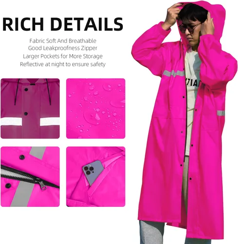 Miniatura 4 de Coralrain Impermeable largo con capucha de seguridad, impermeable, chaqueta de lluvia de emergencia, poncho para hombres, mujeres y adultos