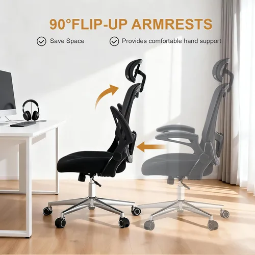 Miniatura 7 de Silla de oficina, silla de oficina para oficina en casa cómoda en casa y estudio, silla de computadora de malla de respaldo alto con soporte lumbar