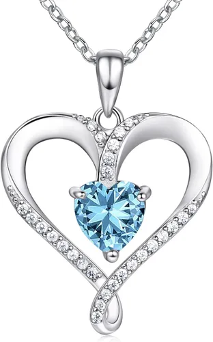 AM ANNIS MUNN Birthstone Necklace for Women, 18K White Gold Heart Necklace Filled 925 Sterling Silver, Diamond Womens Jewelry Christmas Gifts for