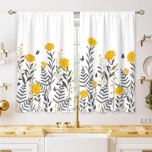 Miniatura 10 de Cortinas de cocina pequeñas de montaña abstracta verde azulado, tratamiento de ventana de montaña, naturaleza, puesta de sol, paisaje, cafetería