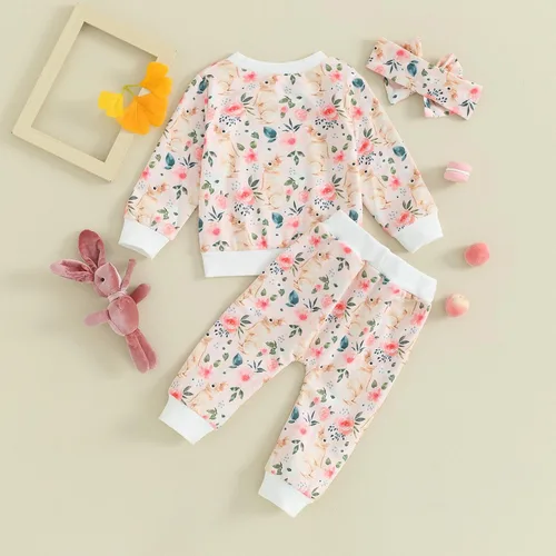 Miniatura 34 de Mandizy Conjunto de ropa de bebé niña otoño 3 6 9 12 18 24 meses sudadera de manga larga y pantalones con estampado floral y diadema