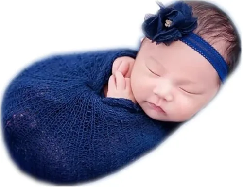 Miniatura 5 de Newborn Photography Props Wrap Stretch Long Ripple Blanket Yarn Baby Photo Props Boy Girl Cloth Fabric Layer Azul Oscuro