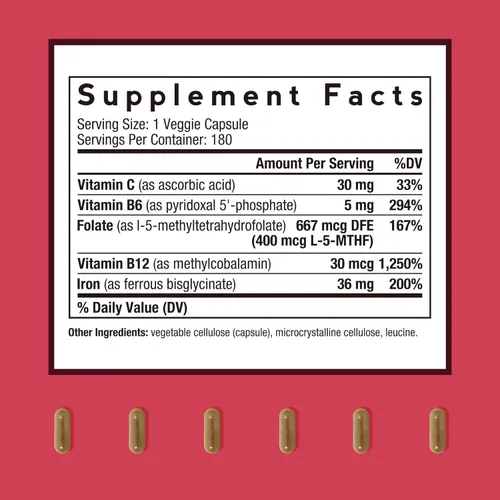 Miniatura 2 de Doctor's Recipes Suplemento de hierro para mujeres y hombres – Bisglicinato de hierro suave con vitamina C, B6, folato y B12, pastillas de hierro