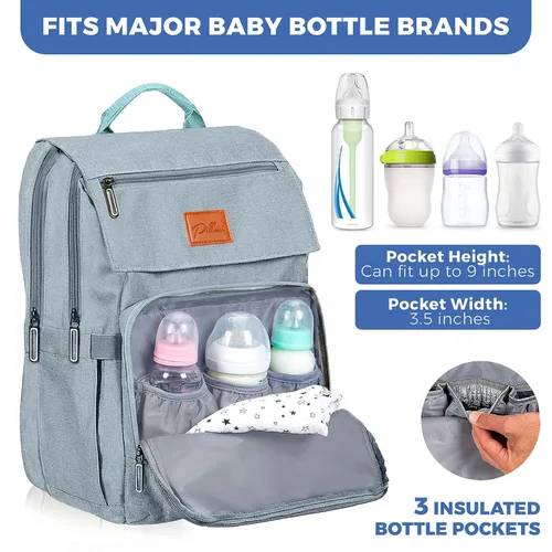 Miniatura 5 de PILLANI Mochila para Pañales de Bebé - Bolsa Grande para Niños y Niñas, Mochila Impermeable para Pañales - Bolsas de Pañales de Viaje con L Azul
