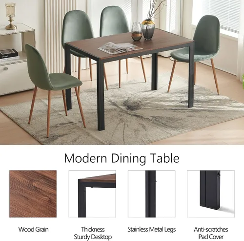 Miniatura 4 de Homedot Juego de mesa de cocina de 5 piezas para 4, mesa de comedor MDF de 47 pulgadas con grano de madera de nogal, 4 sillas tapizadas, silla