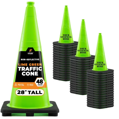 Miniatura 80 de Xpose Safety Cono de tráfico verde lima de 28 pulgadas, paquete de 4, cono de seguridad de PVC de alta calidad para estacionamiento, precaución